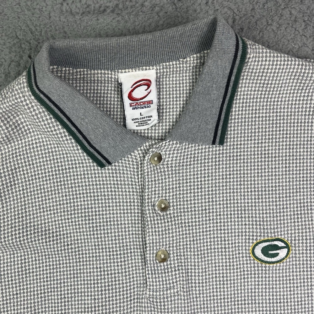 Vintage Green Bay Packers 1/4 Button Shirt Cadre Athletic Polo Gray Sz Large